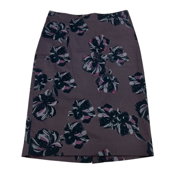 Ann Taylor Floral Pencil Skirt Knee Length Back Slit Purple/Multi Size 0 - Picture 1 of 9